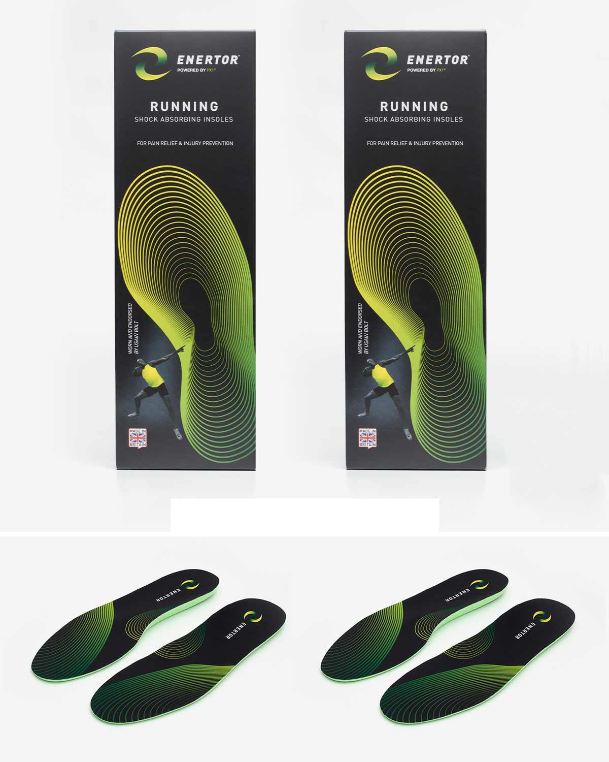 Enertor Running Black Insoles Twin Pack (2 pairs)