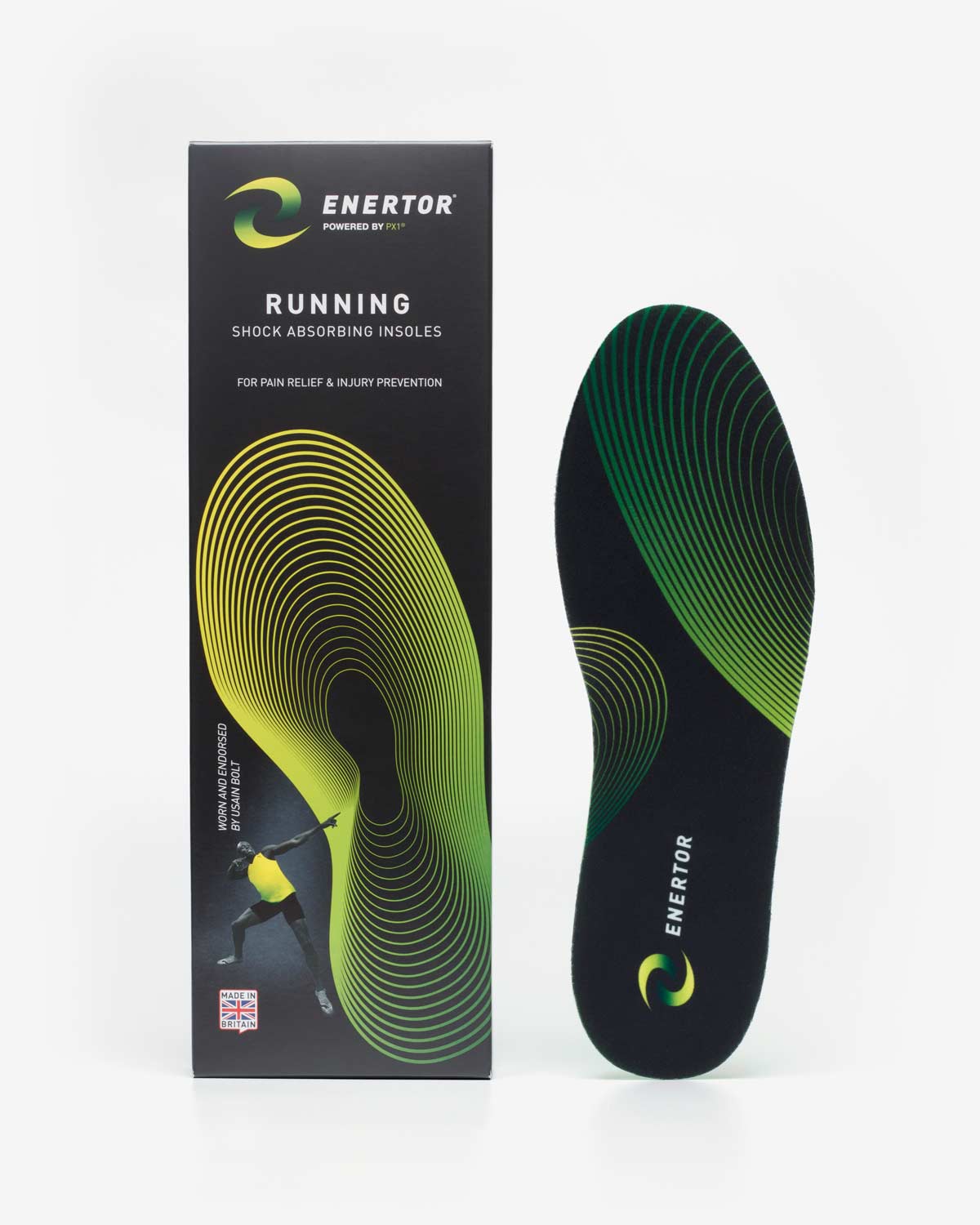 Enertor Running Insoles Twin Pack Black Packaging