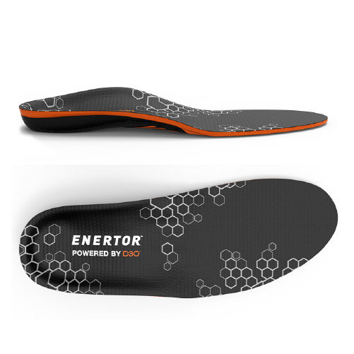 Enertor Performance insole side and top view for pain and injury reduction