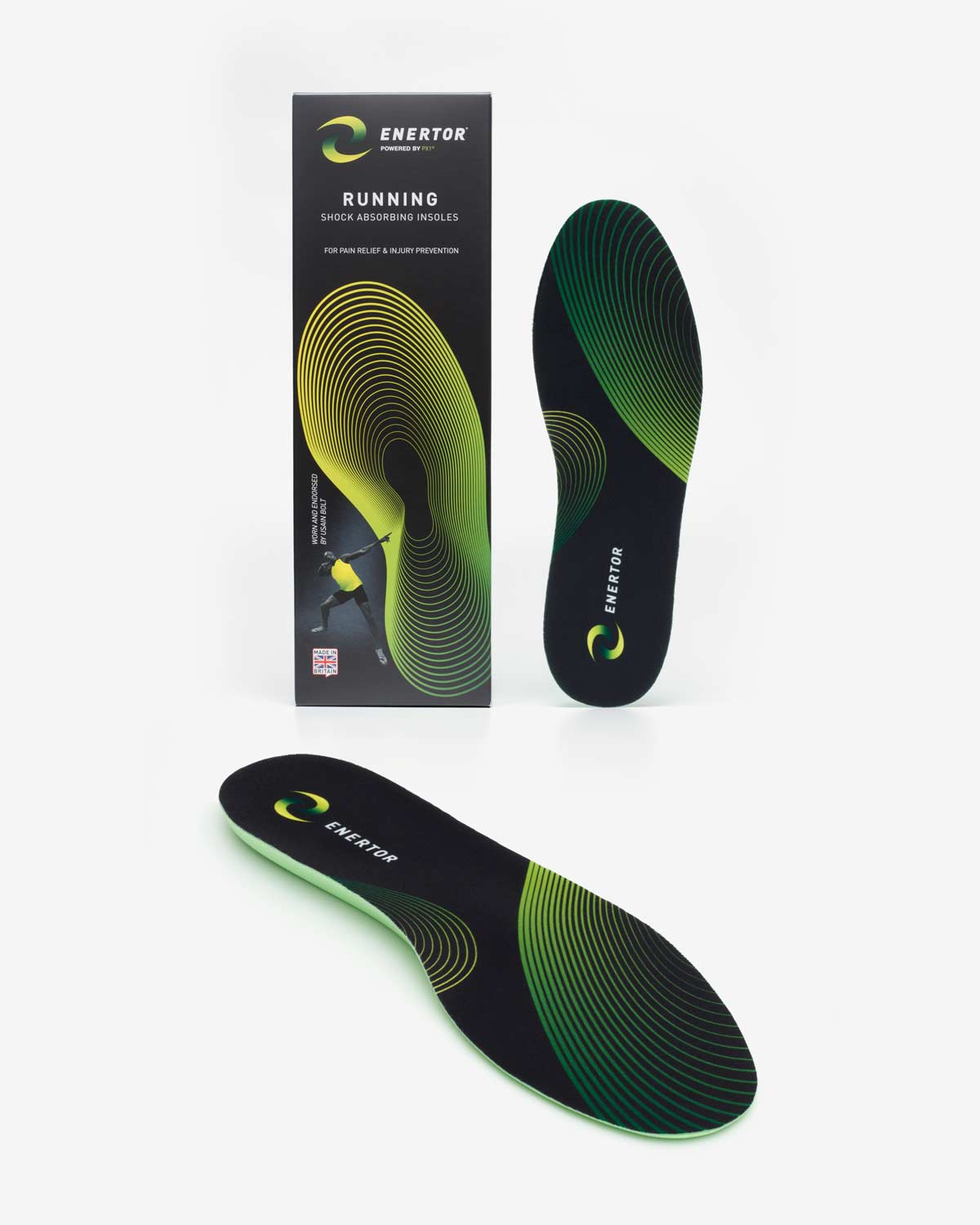 Enertor Running Black Insoles with Packaging