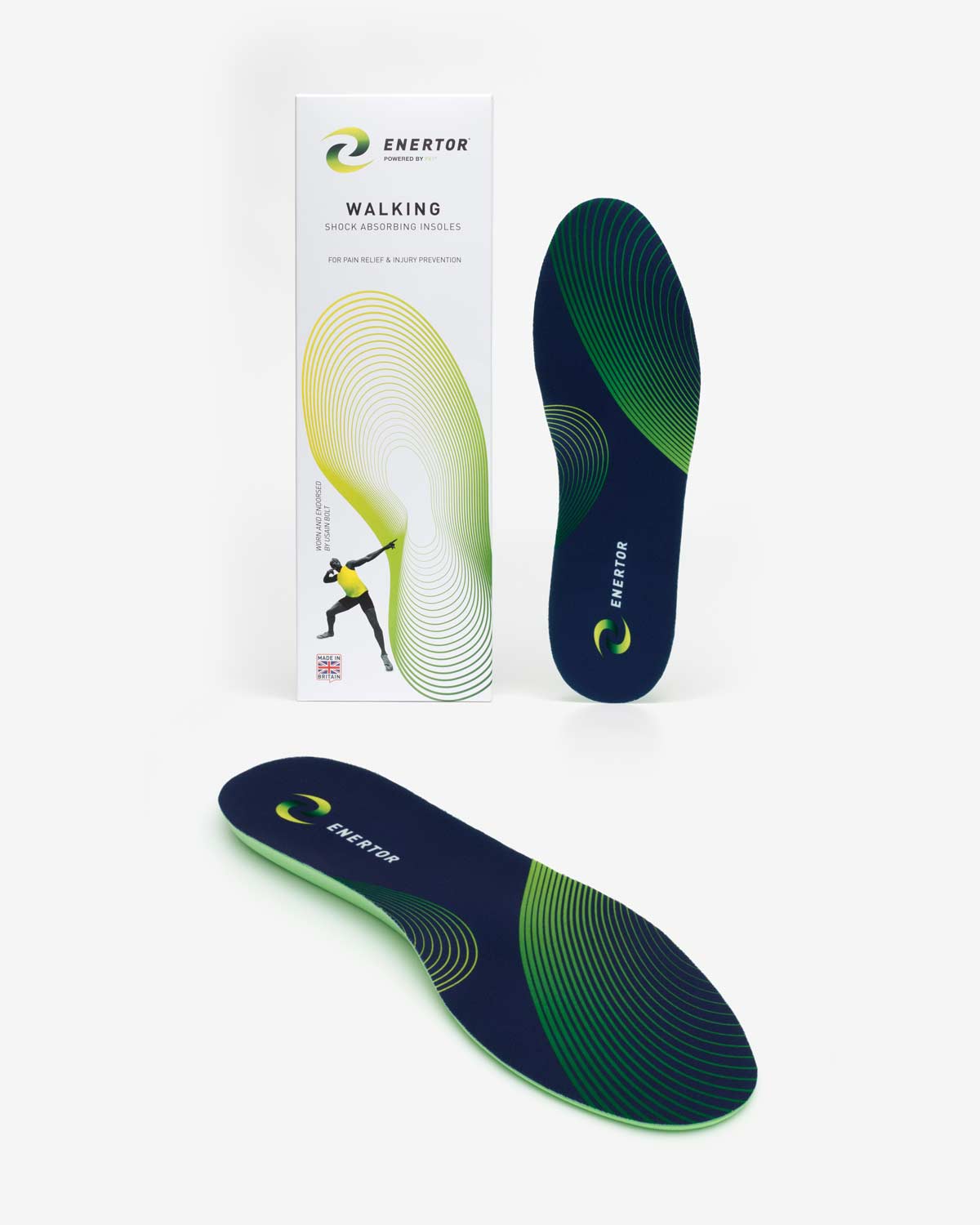 Enertor Walking Blue Insoles with White Packaging