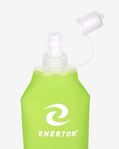 Enertor collapsable water bottle, soft pouch liquid carrier in green with white cap